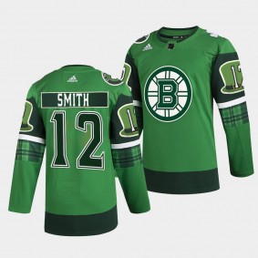 2022 St Patricks Day Craig Smith Boston Bruins #12 Green Warm-Up Jersey