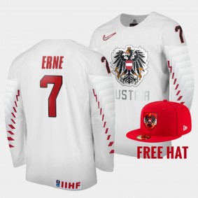 Austria Hockey #7 Luca Erne 2022 IIHF World Junior Championship White Jersey Free Hat