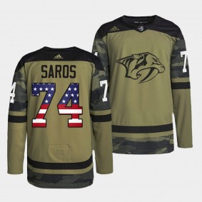 Nashville Predators 74 Juuse Saros 2022 Military Appreciation Practice Camo Jersey