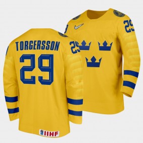 Sweden Hockey #29 Daniel Torgersson 2022 IIHF World Junior Championship Gold Jersey Home