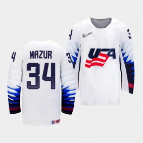 USA Hockey #34 Carter Mazur 2022 IIHF World Junior Championship White Jersey Home