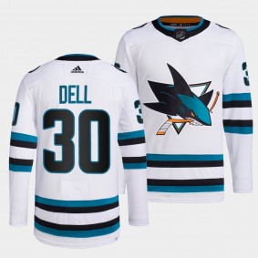 Aaron Dell #30 San Jose Sharks 2022-23 Away White Jersey Primegreen Authentic