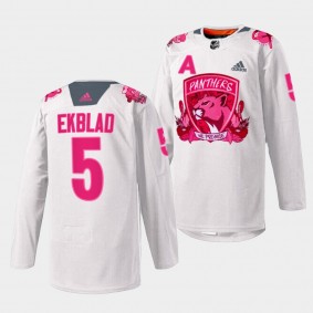 Florida Panthers 2022 Pink in the Rink Aaron Ekblad #5 White Jersey Warmup