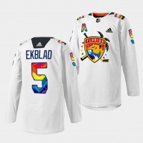 Pride Night 2023 Aaron Ekblad Florida Panthers White #5 Warmup Jersey