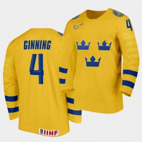 Sweden Adam Ginning 2020 IIHF World Junior Ice Hockey Yellow Home Jersey