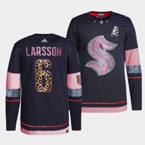 Seattle Kraken Adam Larsson MGK Leopard Print #6 Navy Jersey Diamond Limited