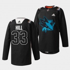 San Jose Sharks Adin Hill Black History Month #33 Black Jersey Warmup