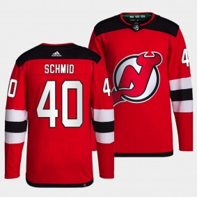 Devils Home Akira Schmid #40 Red Jersey Primegreen Authentic