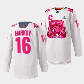 Florida Panthers 2022 Pink in the Rink Aleksander Barkov #16 White Jersey Warmup