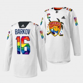 Pride Night 2023 Aleksander Barkov Florida Panthers White #16 Warmup Jersey