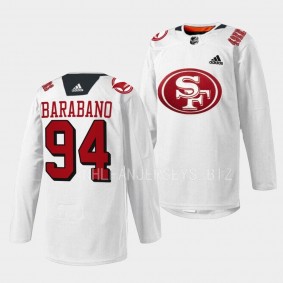 San Jose Sharks 2022 49er Mash-Up Alexander Barabanov #94 White Jersey Specialty Warm-Up