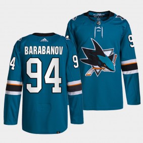 Alexander Barabanov Sharks Home Teal Jersey #94 Primegreen Authentic Pro