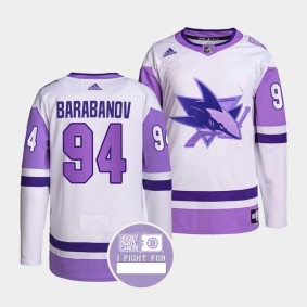 San Jose Sharks Alexander Barabanov Hockey Fights Cancer Jersey #94 White Purple Primegreen