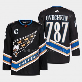 Alexander Ovechkin Washington Capitals 2022 787th career goal Black #8 Reverse Retro 2.0 Jersey Men's