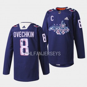 Washington Capitals 2023 Cherry Blossom Alexander Ovechkin #8 Navy Warmup Jersey Men's