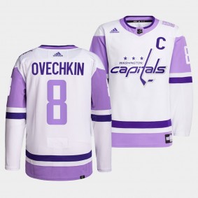 Washington Capitals Alexander Ovechkin 2021 HockeyFightsCancer Jersey #8 White Primegreen