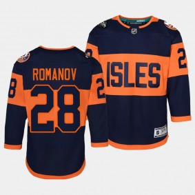 New York Islanders #28 Alexander Romanov 2024 NHL Stadium Series Premier Player Navy Youth Jersey