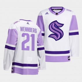 Seattle Kraken Alexander Wennberg 2021 HockeyFightsCancer Jersey #21 White Special