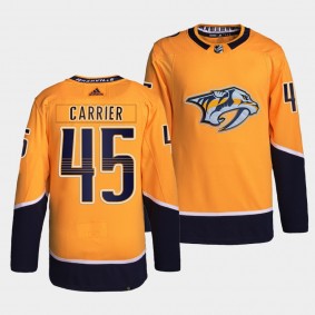 Alexandre Carrier #45 Predators Home Gold Jersey 2021-22 Primegreen Authentic