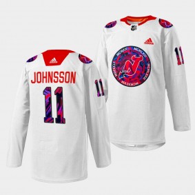 New Jersey Devils Andreas Johnsson Gender Equality Night #11 White Jersey Warm-up