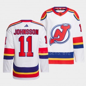 New Jersey Devils 2022 Reverse Retro 2.0 Andreas Johnsson #11 White Authentic Primegreen Jersey Men's