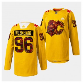 South Asian Celebration Andrei Kuzmenko Calgary Flames Gold #96 Holi Jersey 2024