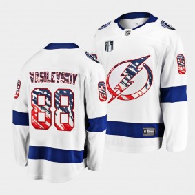 Andrei Vasilevskiy Tampa Bay Lightning Independence Day 2022 White Stars Stripes Flag Jersey