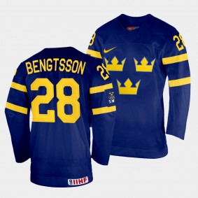 Sweden 2022 IIHF World Championship Anton Bengtsson #28 Navy Jersey Away