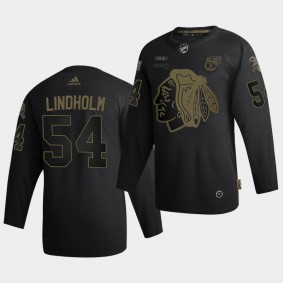 Anton Lindholm #54 Blackhawks 2020 Salute To Service Authentic Black Jersey