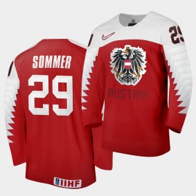 Leon Sommer Austria 2021 IIHF World Junior Championship Jersey Away Red