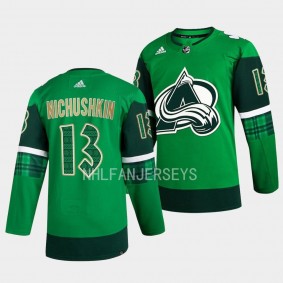 2023 St. Patricks Day Valeri Nichushkin Colorado Avalanche #13 Green Primegreen Authentic Jersey