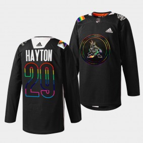 Barrett Hayton #29 Coyotes Pride Night 2022 HockeyIsForEveryone Black Jersey