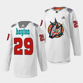 Barrett Hayton Arizona Coyotes Los Yotes Night 2022 White Warmup Jersey