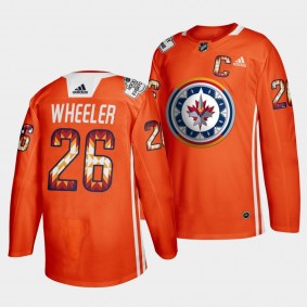 Winnipeg Jets Blake Wheeler 2022 WASAC Night #26 Orange Jersey Indigenous Warmup