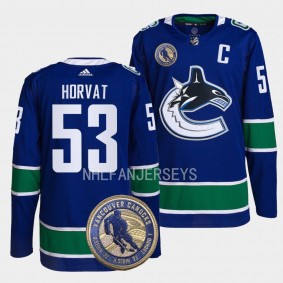 Vancouver Canucks 2022 HHOF Bo Horvat #53 Blue Warmup Jersey Men's