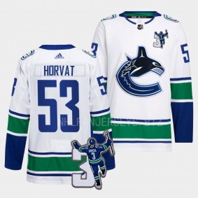 Bo Horvat Vancouver Canucks Kevin Bieska patch White #53 Away Jersey Men's