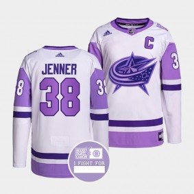 Columbus Blue Jackets Boone Jenner Hockey Fights Cancer Jersey #38 Purple White Authentic Pro