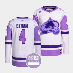 Bowen Byram Avalanche #4 Hockey Fights Cancer Jersey White Purple Primegreen Authentic