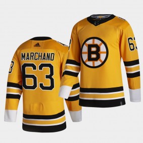 Boston Bruins 2021 Reverse Retro Brad Marchand Gold Authentic Jersey