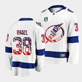 Brandon Hagel Tampa Bay Lightning Independence Day 2022 White Stars Stripes Flag Jersey