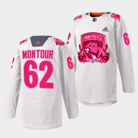 Florida Panthers 2022 Pink in the Rink Brandon Montour #62 White Jersey Warmup