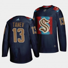 Seattle Kraken Brandon Tanev Karuk Art-inspired #13 Blue Jersey Indigenous Peoples Night