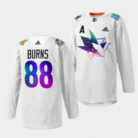 San Jose Sharks Brent Burns Pride Night 2022 #88 White Jersey HockeyIsForEveryone