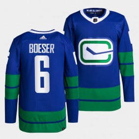 Brock Boeser Canucks Alternate Blue Jersey #6 Primegreen Authentic Pro