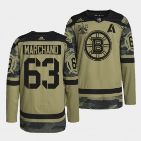 Boston Bruins 63 Brad Marchand Primegreen Authentic Camo Jersey 2022 Military Appreciation Night