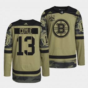 Boston Bruins 13 Charlie Coyle Primegreen Authentic Camo Jersey 2022 Military Appreciation Night