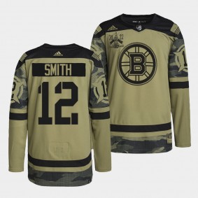 Boston Bruins 12 Craig Smith Primegreen Authentic Camo Jersey 2022 Military Appreciation Night