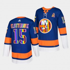 New York Islanders Cal Clutterbuck 2022 Pride Night #15 Royal Jersey HockeyIsForEveryone