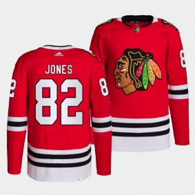 Caleb Jones #82 Blackhawks Home Red Jersey 2021-22 Primegreen Authentic