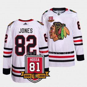 Caleb Jones Chicago Blackhawks Retirement 81Hossa Patch White #82 Authentic Jersey Men's